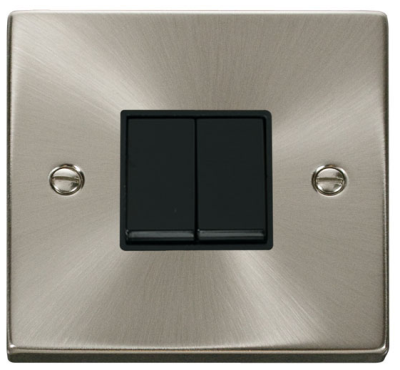 Click VPSC012BK Deco Satin Chrome 2 Gang 2 Way Plateswitch With Black Inserts 10AX